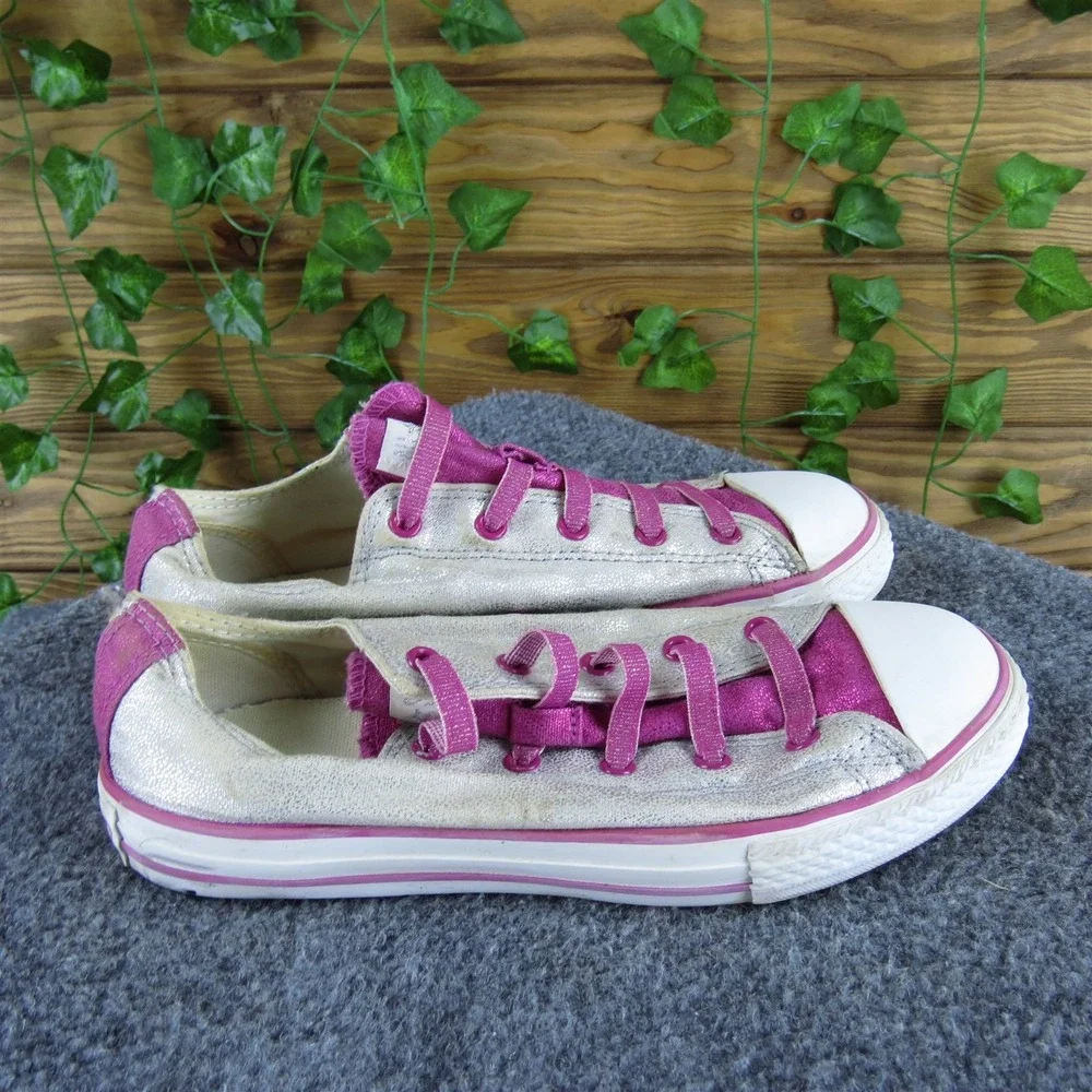 Converse Sneaker All Star Girl Y 4 Medium Athletic‎ Silver Textile Slip On